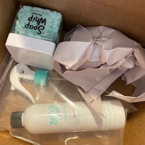 Buff City Soap body oil and soap whip.